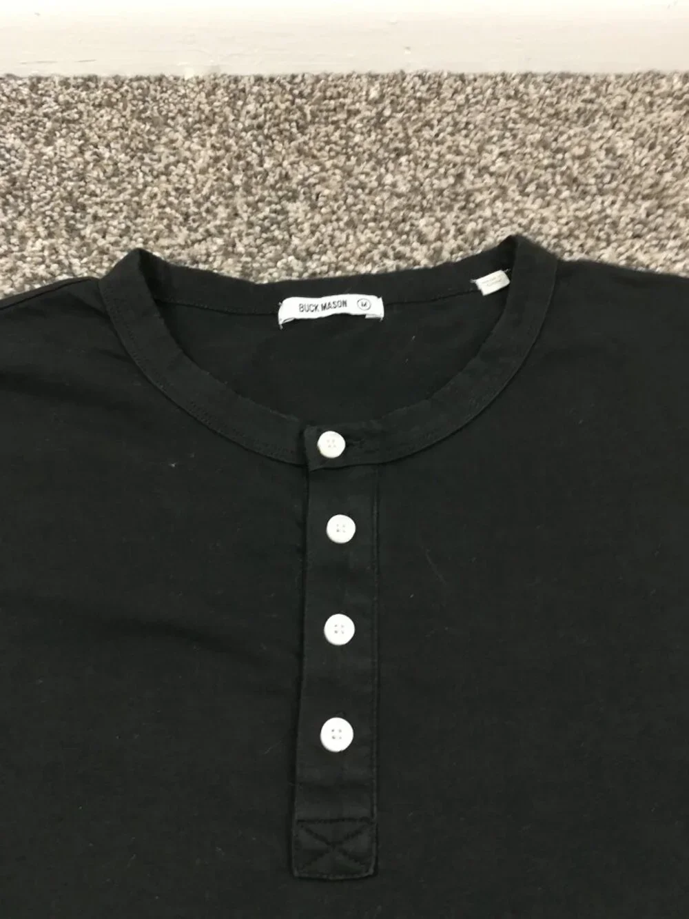 Buck Mason Shirt Henley Curved Hem Cotton Button Up Black Mens Medium - Picture 2 of 8